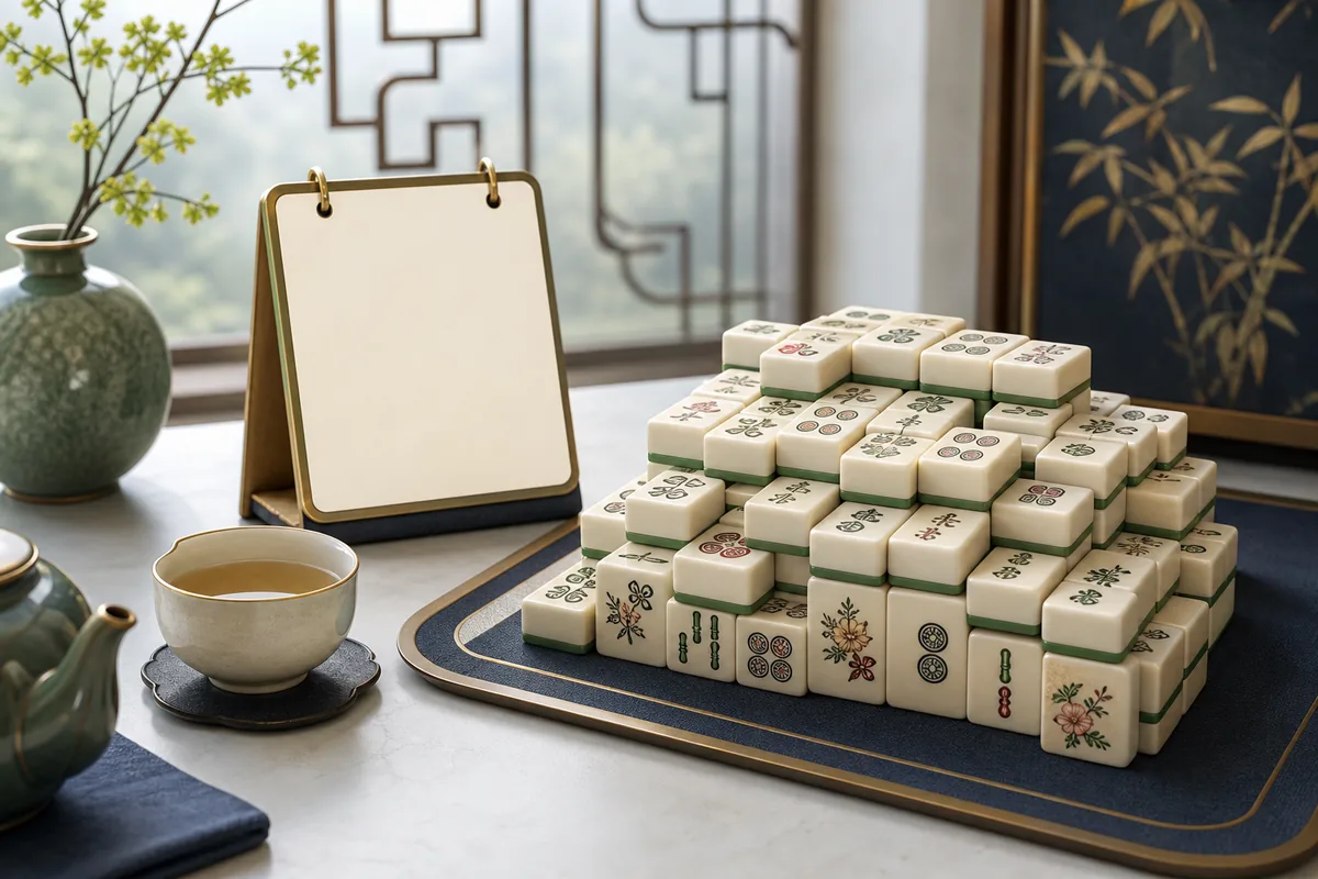 daily mahjong challenge with tiles beside a dated calendar card