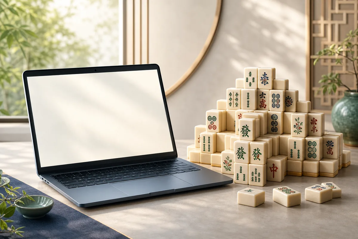 mahjong online no download shown as tiles beside a clean browser window