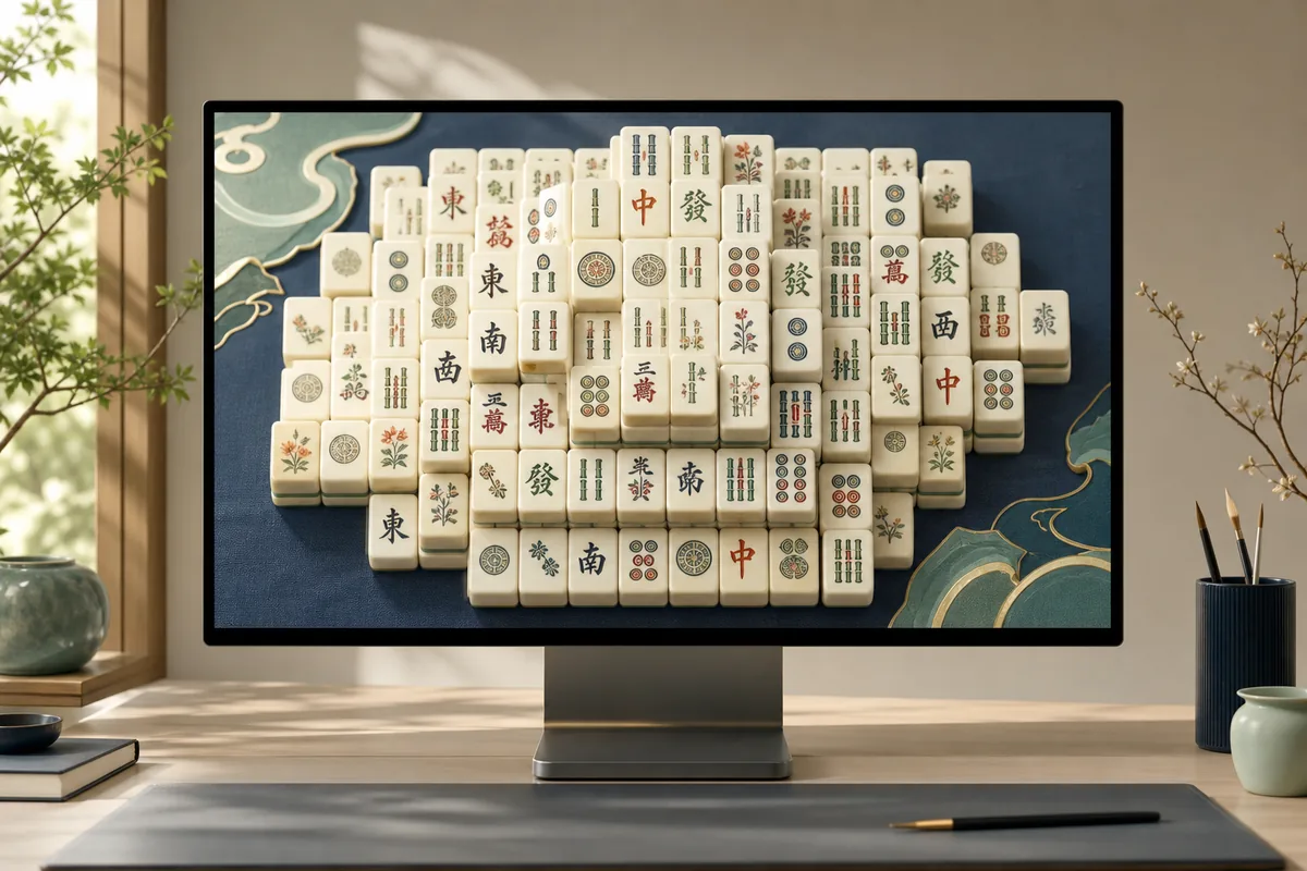 mahjong solitaire full screen board filling a modern desktop display