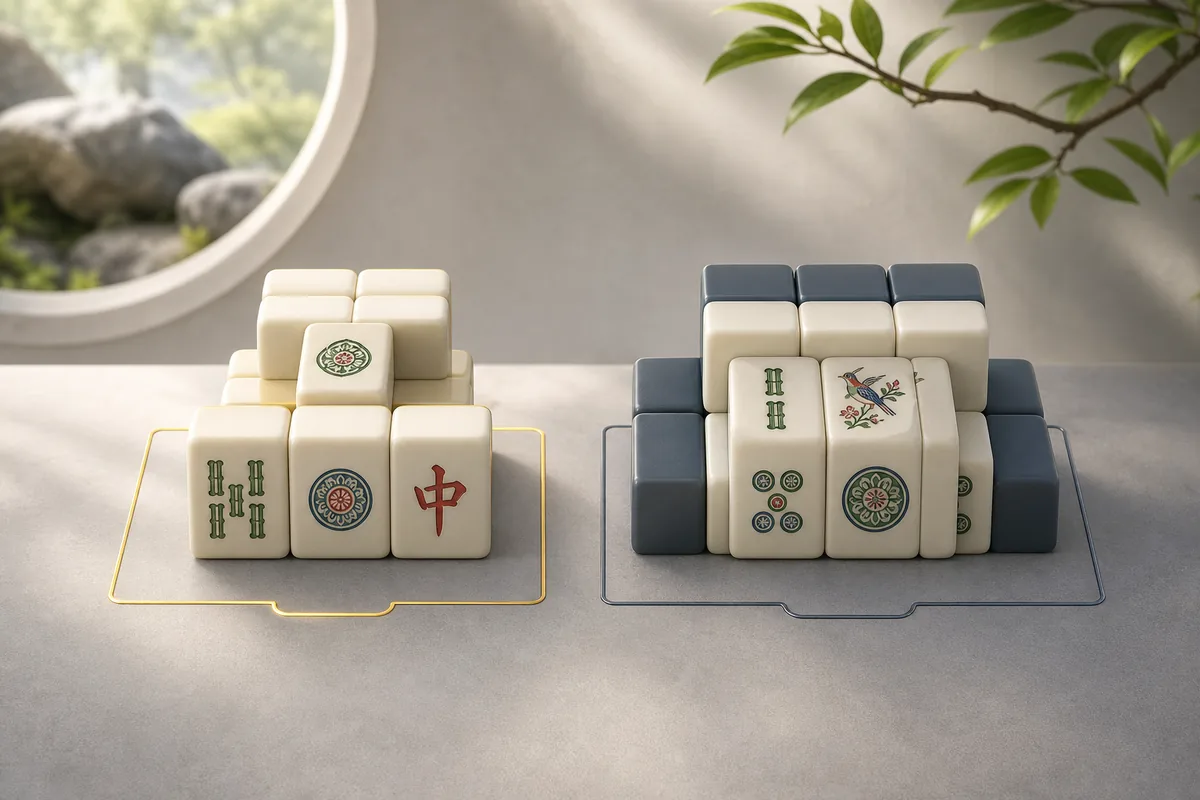 mahjong solitaire rules illustrated with legal and blocked tile pairs