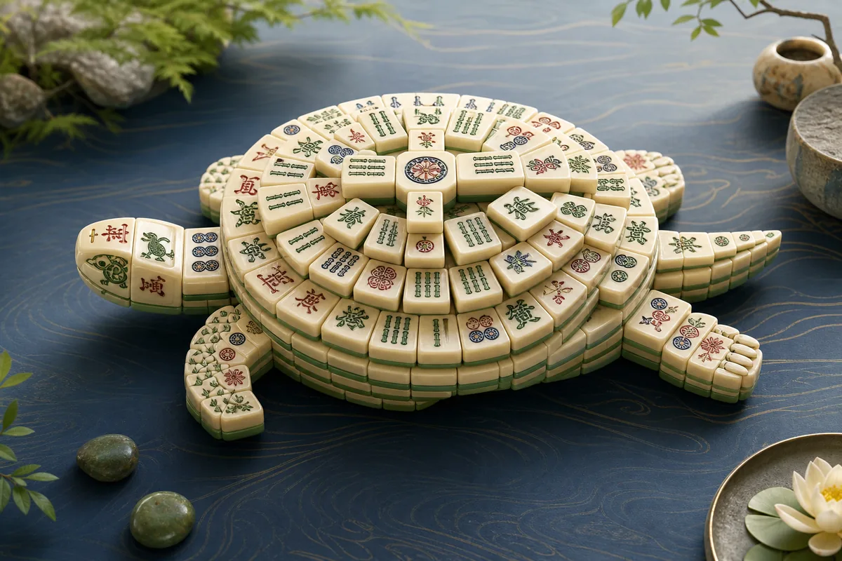 turtle mahjong solitaire layout viewed from above at an angle